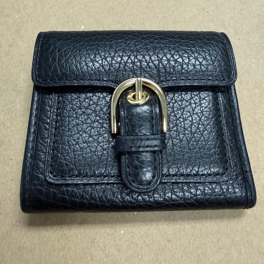 MICHAEL Michael Kors Black Leather Wallet with Gold Buckle